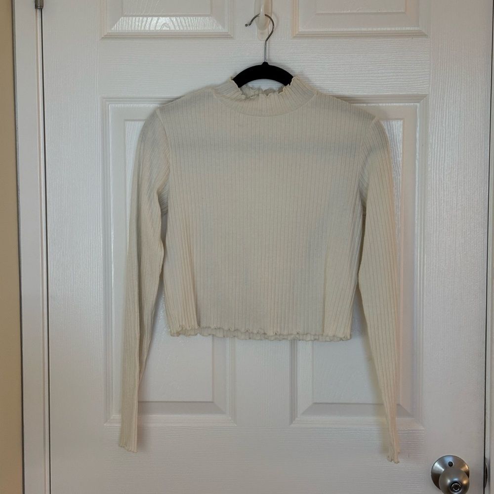 Nordstrom BP Cream Ribbed Crop Long Sleeve Top